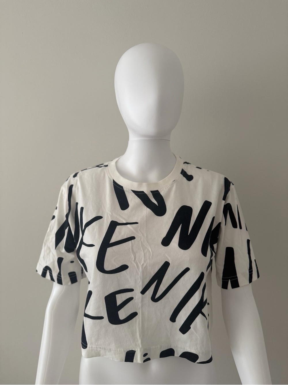 Nike White Crop Tee with Black Graphic Print